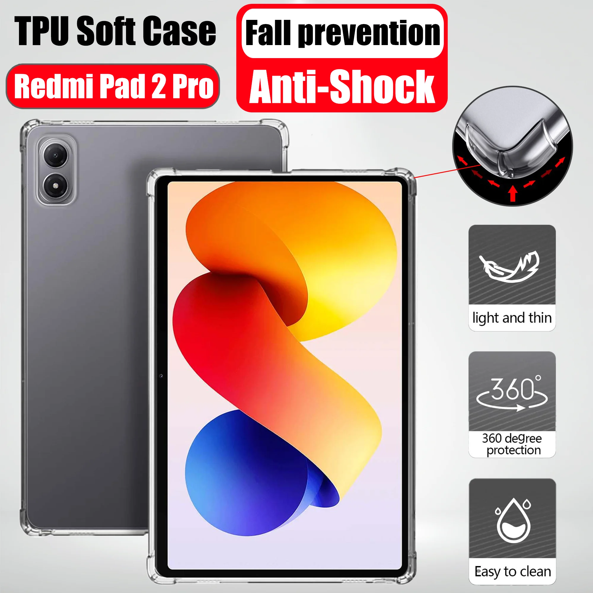 

Четырехугольная защита от столкновений для Redmi Pad 2 Pro, мягкий чехол из ТПУ для Redmi Pad 2 Pro 12,1 дюйма, аксессуары 2025 года