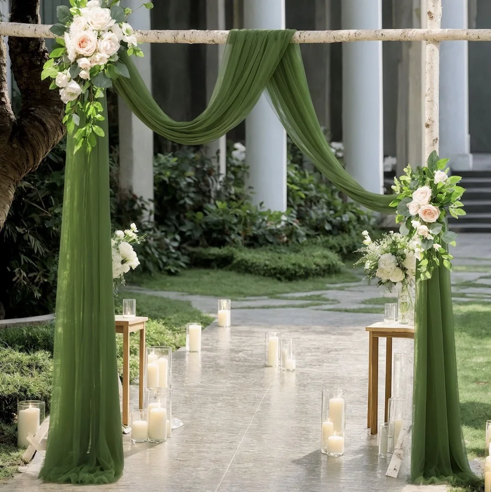 Cinza verde ferrugem branco tule pura malha swag cortinas de casamento cabine de foto pano de fundo suporte arcos escada corrimão decoração