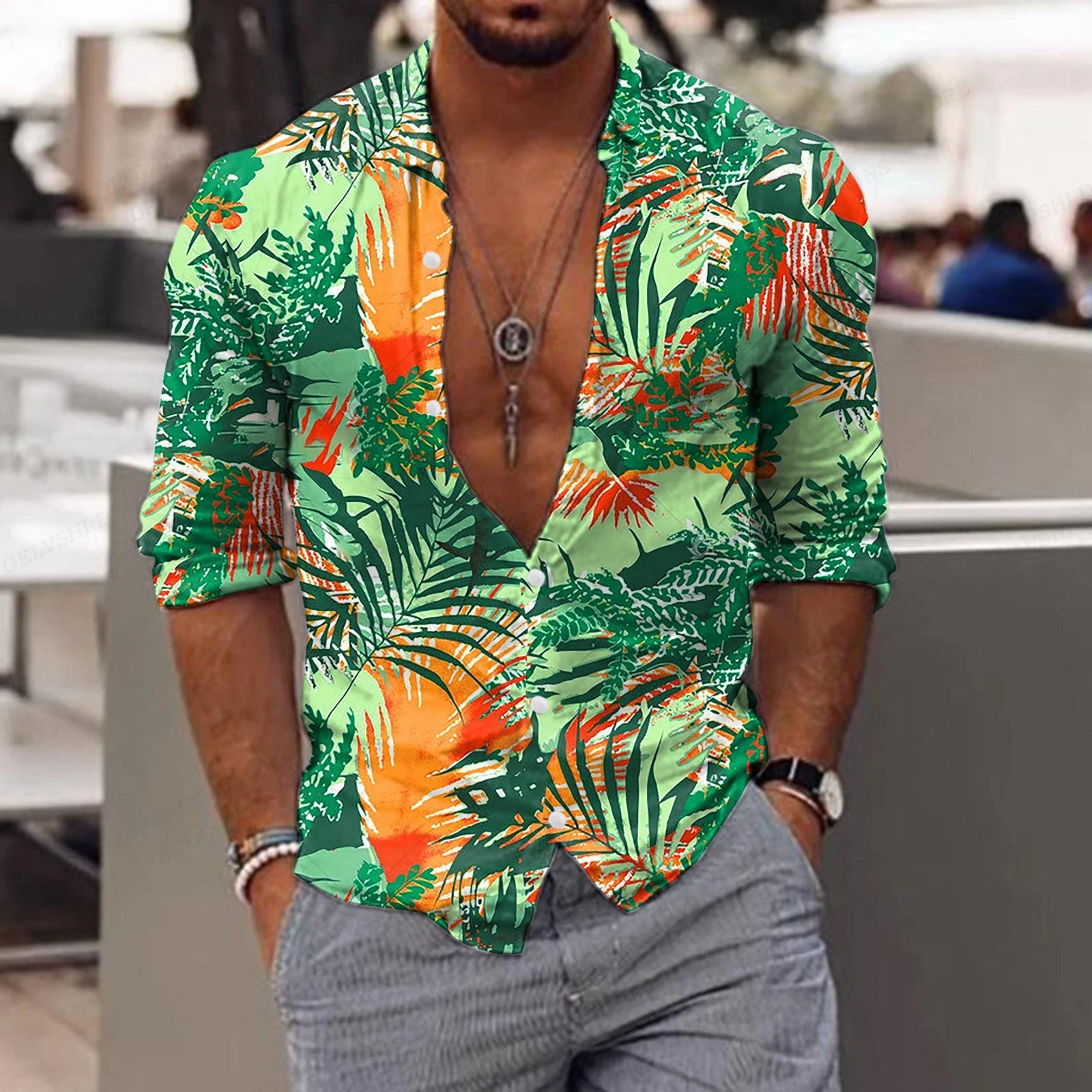 Camisa Floral para hombre, camisa con estampado 3d de hoja tropical, camisa hawaiana de moda, blusa informal de manga corta para playa, camisa con solapa para niño