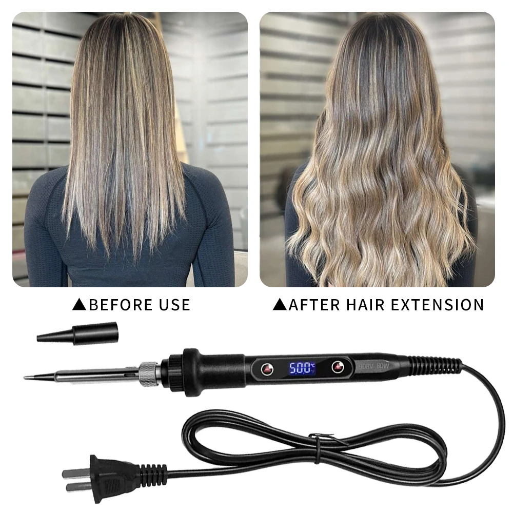 

Digital Hair Extension Iron Machine for Keratin Tips, Professional DIY Bonding Tool with LCD Screen for Strand Extensions
