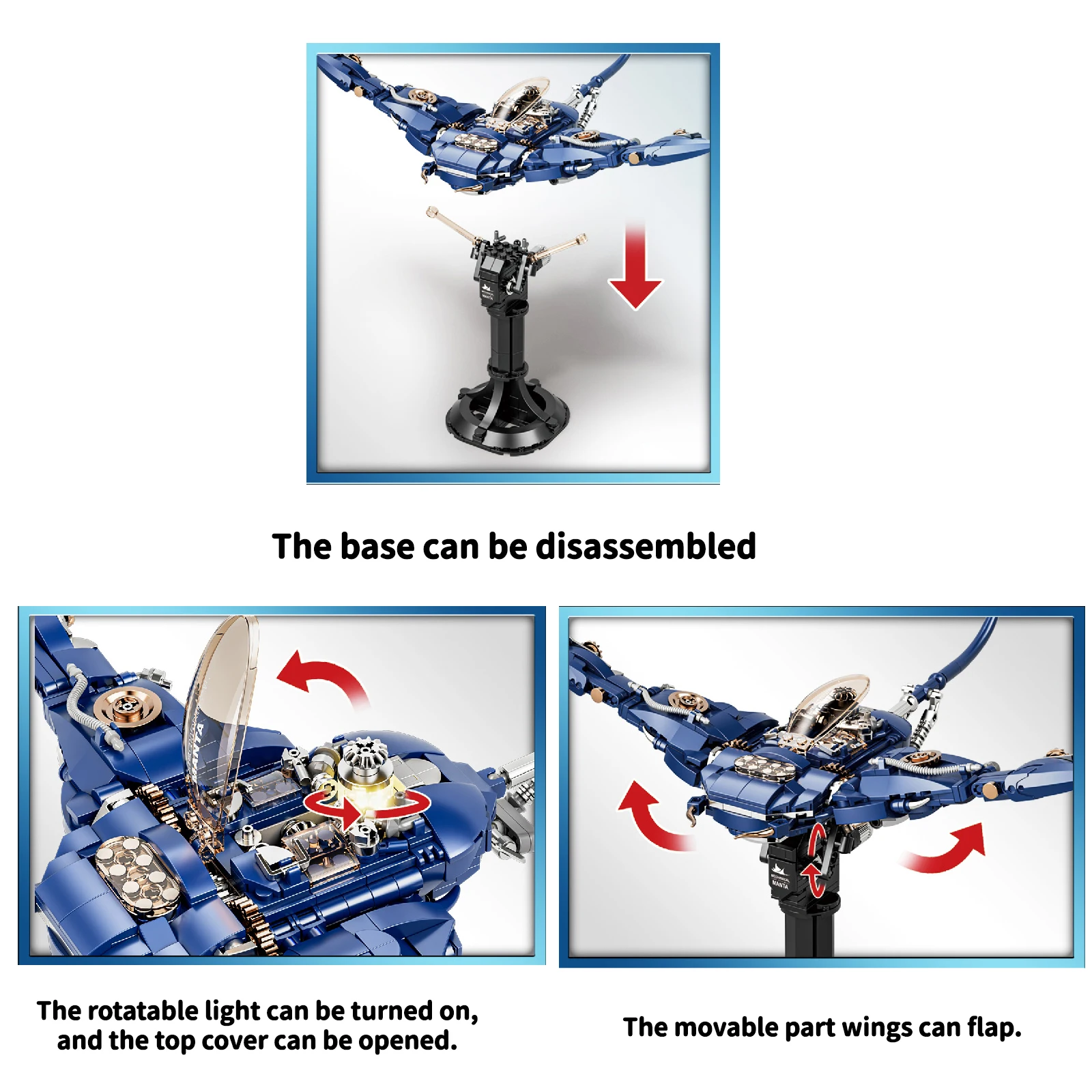 الميكانيكية مانتا الشيطان الأسماك بنة نموذج مع الإضاءة MOC المحيط الحيوان سلسلة الطوب مجموعة التجمع لعبة أطفال هدية 689 قطعة
