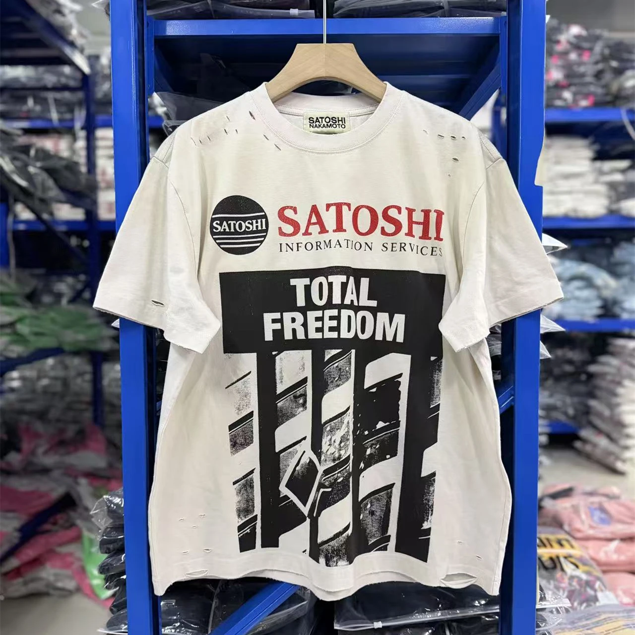 Washed SATOSHI NAKAMOTO 26SS TOTAL FREEDOM Hole T Shirt Men Women High Quality 2026ss Tee Tops T-Shirt