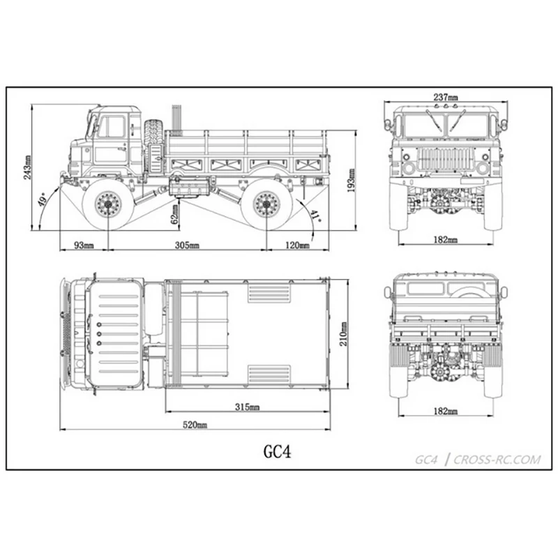 CROSS RC 1/10 GC4 KIT 4WD Auto Model Militaire Vrachtwagen KIT Motor Trompet As Hubs TH11101