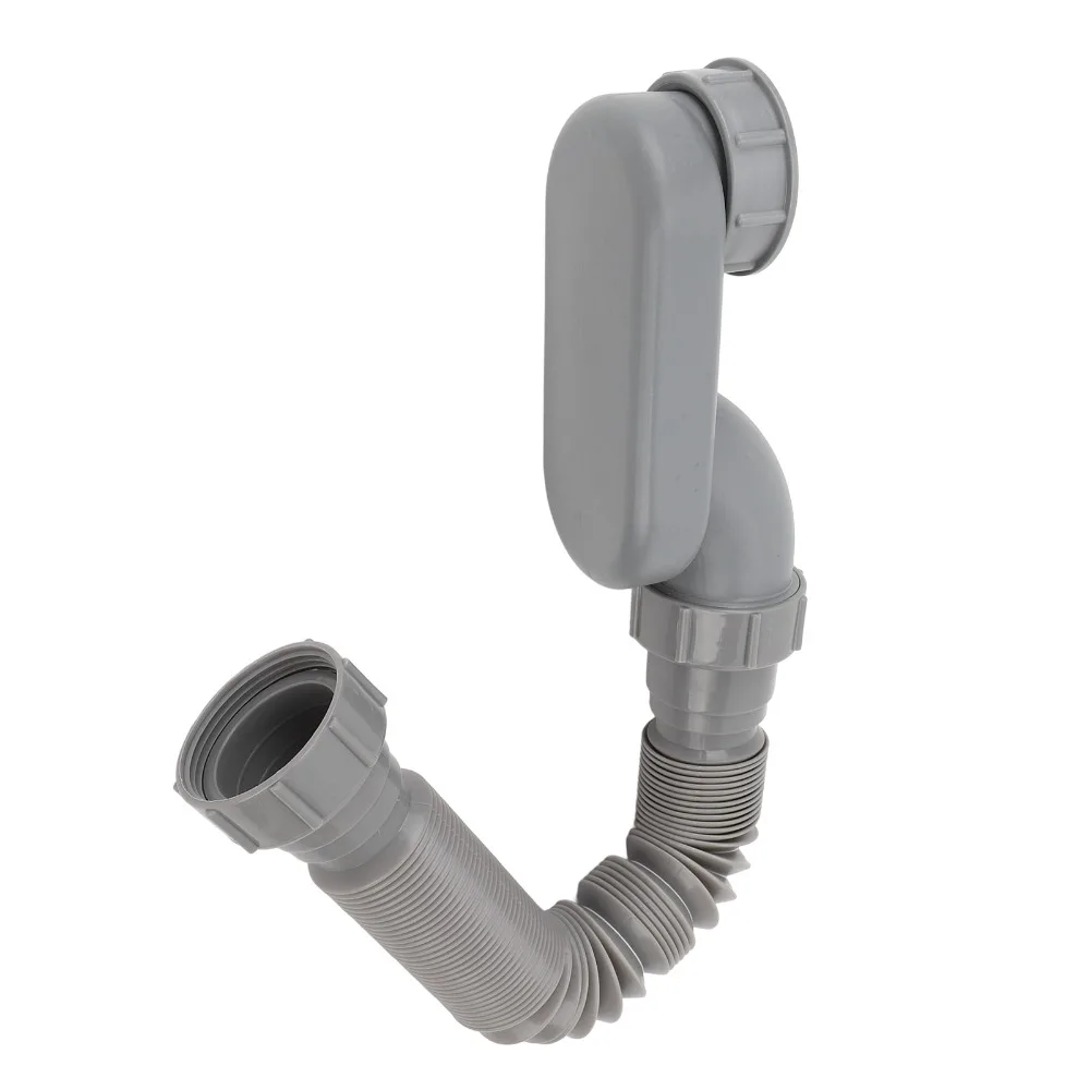 Space Saving 1 1/2 Inch Bathtub Drain Pipe Flexible Flat P Trap Drain Pipe Low Profile Grey Bath Drain Assembly Bathroom