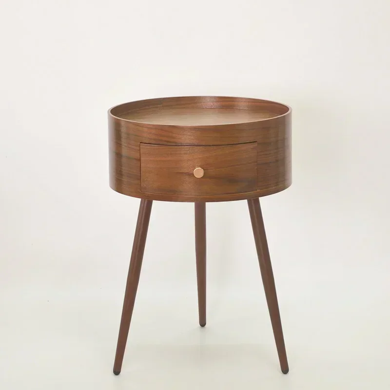 Versatile Circular Nightstands: Minimalist Modern Bedroom Easy Install Black Walnut Bedside Table Space-Saving Design