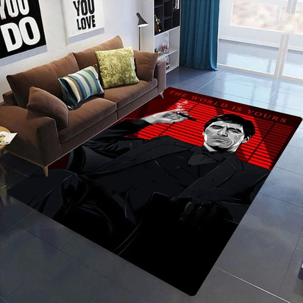 Scarface Tony Montana The World Is Yours Filmteppich für Schlafzimmer, Wohnzimmer, Teppiche für Zimmer, Bodenmatte, Heimdekoration, rutschfester Teppich