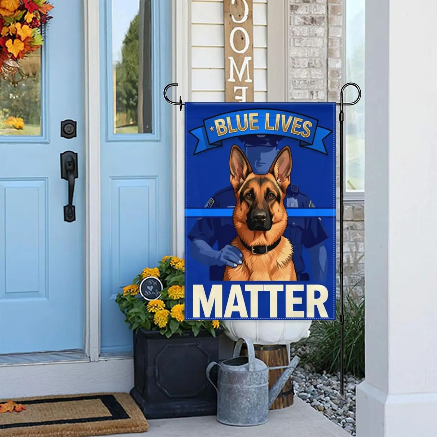 Blue Lives Matter K9 German Shepherd Garden Flag 12×18in Double Sided Support Police Officer K9 Unit UV Protected Outdoor Ya PPZ