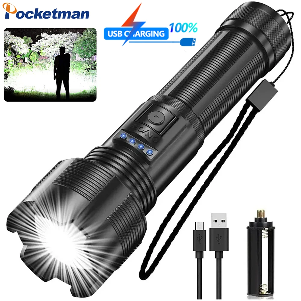 Most Powerful XHP70.2 XHP50 LED Flashlight Tactical Flashlights Waterproof Torch Zoomable Torch for Camping Hiking Fishing