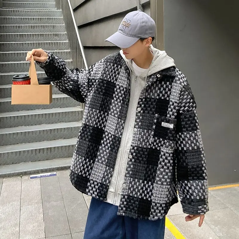 

Thiened вязаное фланелевое мужское пальто Irt Jaet Small Fraance Sle, осенне-весеннее новое теплое пальто-стойка Long Sve