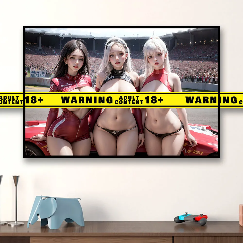 Racing Baby Canvas Poster Decorative Painting Sexy Girl Car Girl Uncensored AI Painting Wall Art Home Background Painting