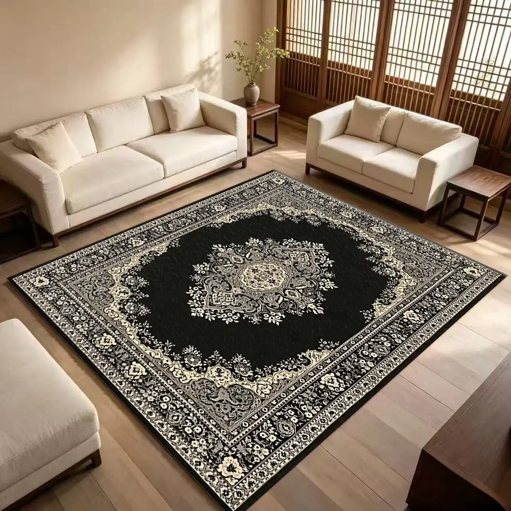 Square Classic Persian Medal Pattern Carpet, Non-Slip and Washable, Suitable for Living Room, Bedroom, and Home Decor