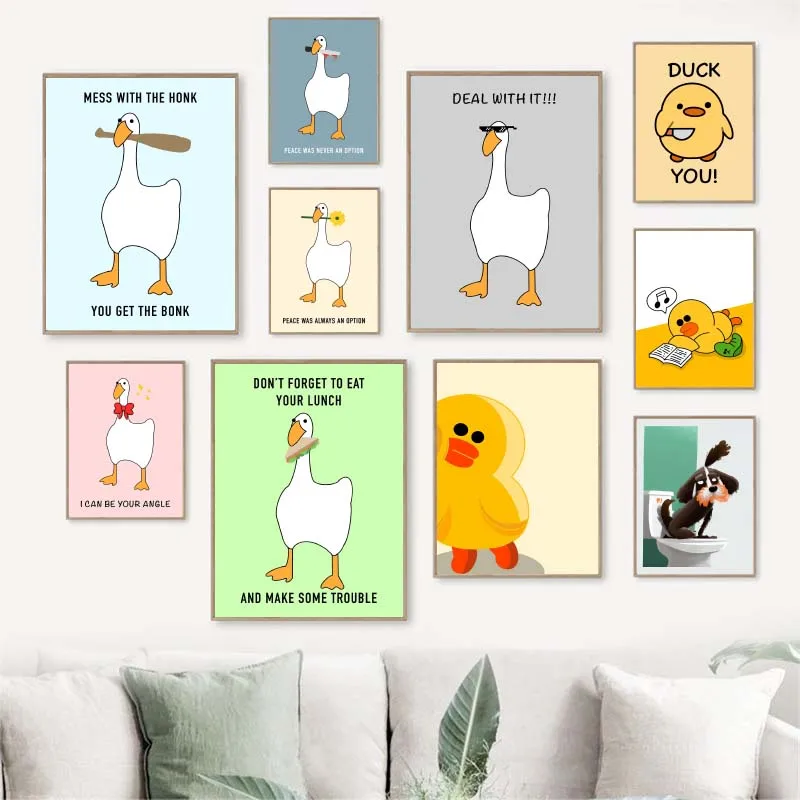 1pc frameless Canvas Painting Funny Meme Goose Duck Frog Pig Posters and Prints Canvas Wall Art Pictures Funny Home Bathroom Roo