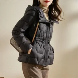 2023 New Winter Jackets Women Parkas Hooded Short Coat Female Parka Warm Waist Jacket Korean Loose Lace up Cotton Padded Outwear