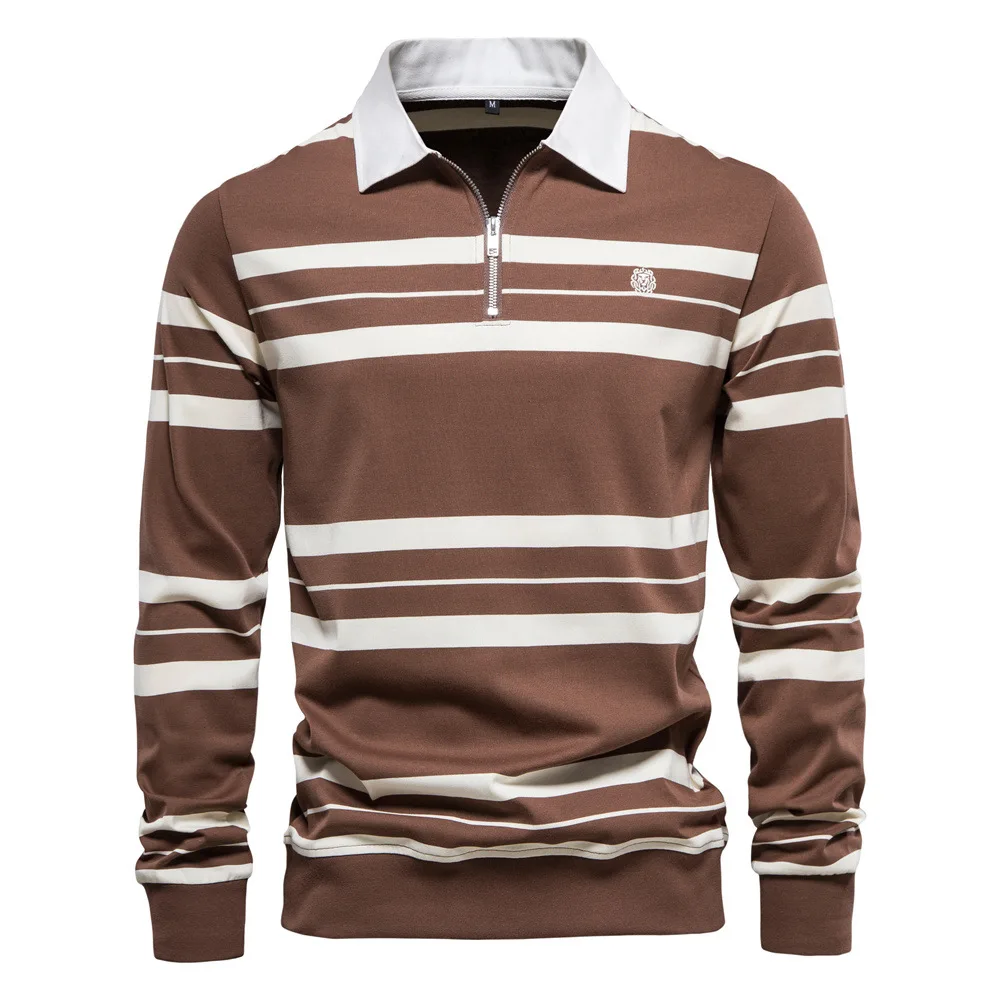 Men's Polo Shirts Luxury Long Sleeve Spring Autumn Solid Color Business Casual Style Men Polo Shirts Brand Stripe Streetwear Top