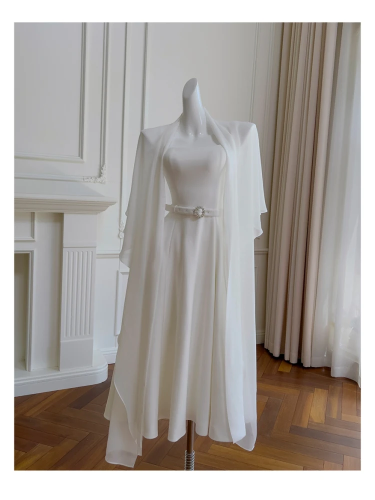 Ele White Wedding Dr Vintage Aosphere High-End Feeling Holiday Dr per fidanzamento e cerimonia di bere