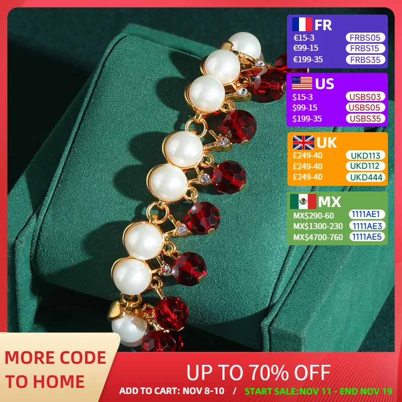 

Vintage Pearl Charms For Bracelet Red Crystal Beads Palace Tassels Gold Color Wedding Bridal Accessories For Women Luxury Brands
