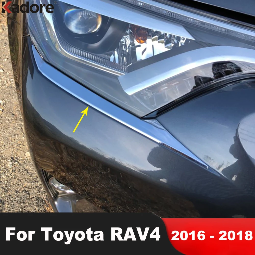 

For Toyota RAV4 RAV 4 2016 2017 2018 Chrome Front Head Light Lamp Eyebrow Cover Trim Headlight Eyelid Strips Car Accessories