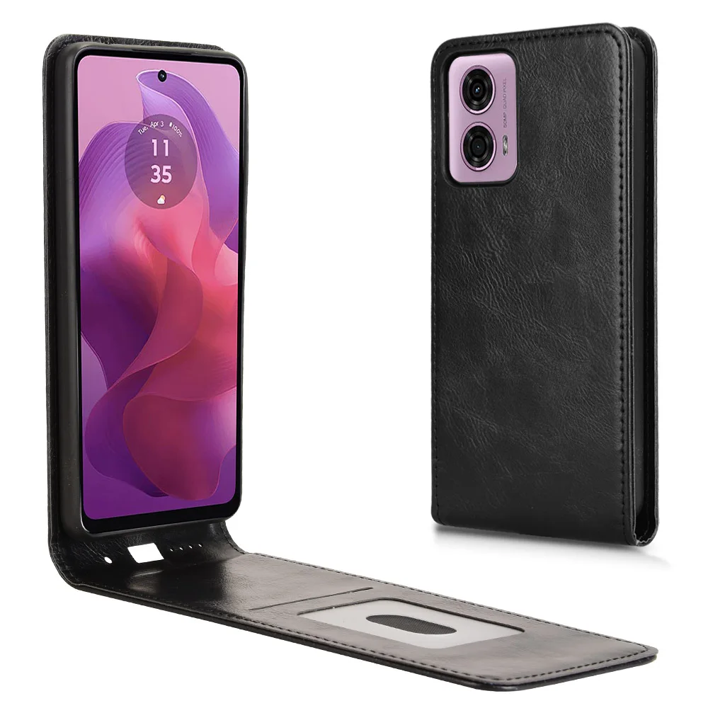 

Для Motorola Moto G24 Power Flip Вертикальный чехол в стиле ретро из гладкой кожи с полным покрытием Держатель для карт для Moto G04S Сумки для телефонов