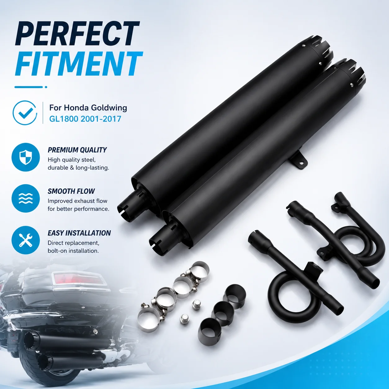 Fit For HONDA Goldwing 1800 GL1800 2001 - 2017 Motorcycle Exhaust Header System Muffler Middle Rear Pipe Tube 02 03 04 05 06