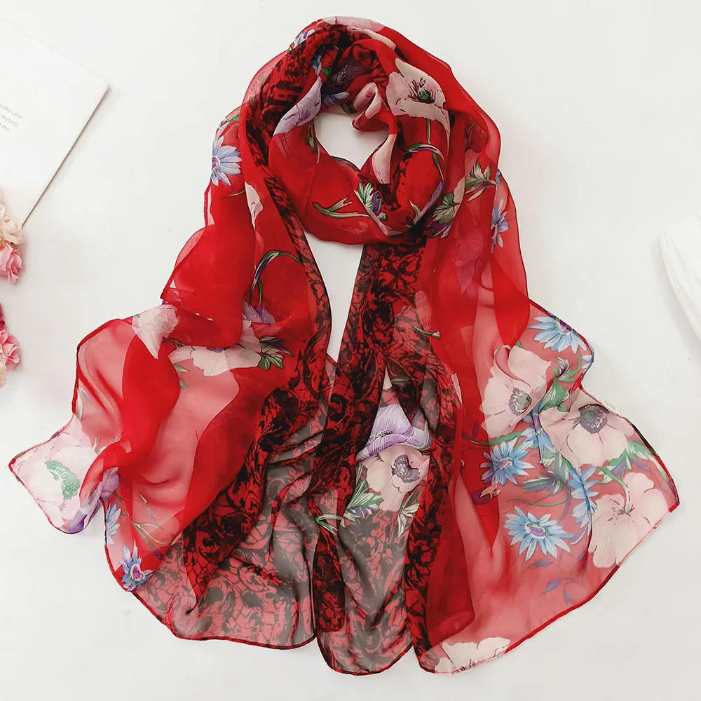 Half Color Flower Women Foulard Elegant Chiffon Georgette Bandana Scarf Summer Beach Sunscreen Thin Hijab