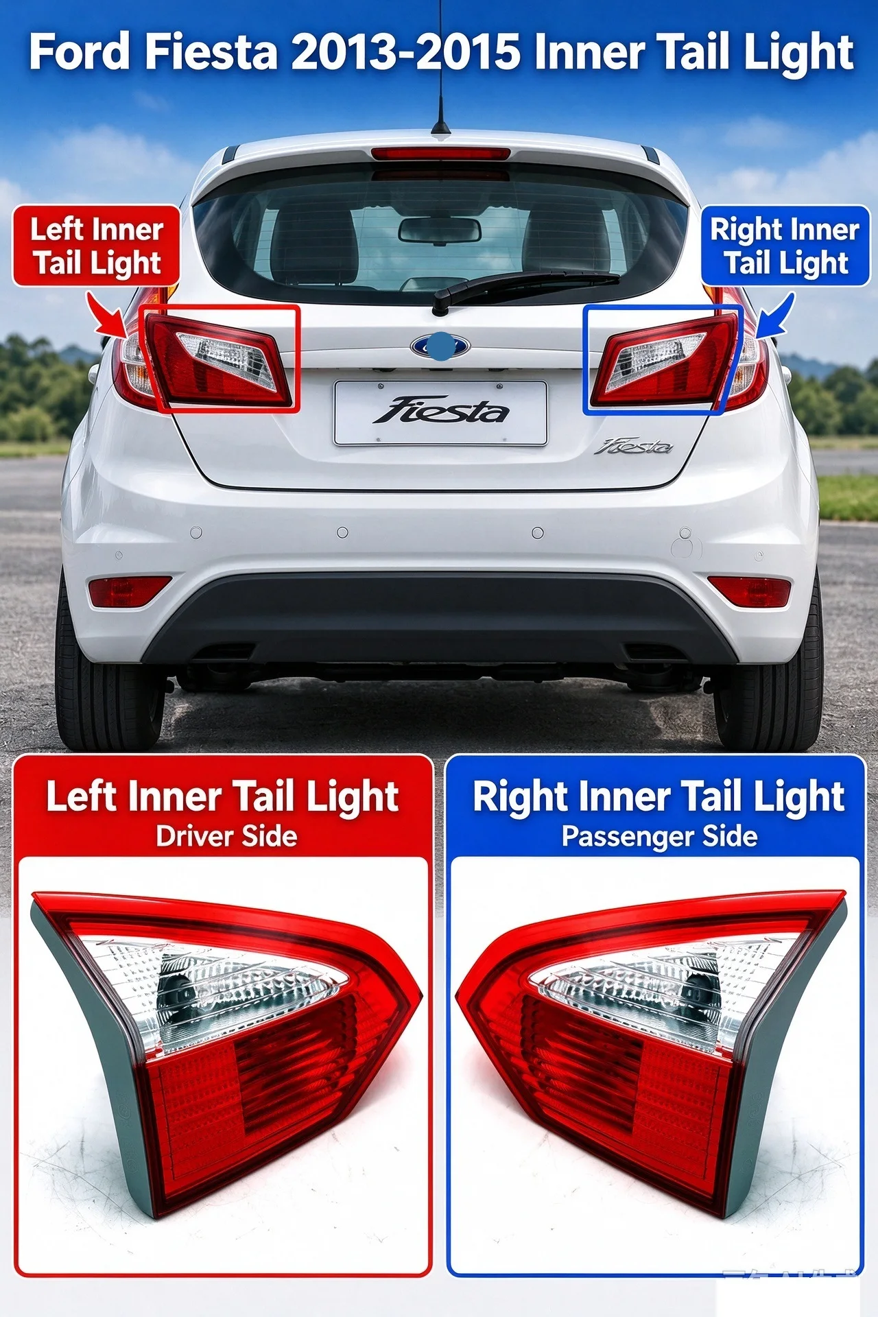 Inner Tail Light For Ford Fiesta Hatchback 2013 2014 2015, Rear Trunk Taillamp Assembly, Driver / Passenger Side