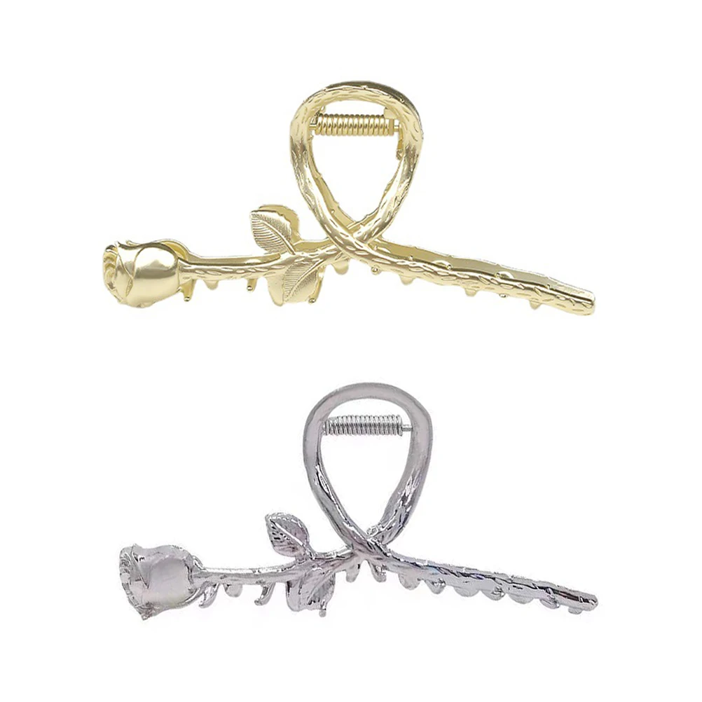 

2 шт., зажимы с когтями розы, металлический блеск, прочные аксессуары для укладки волос, держатель для челюстей, булавка в виде акулы, женские модные длинные блестящие прочные зубы