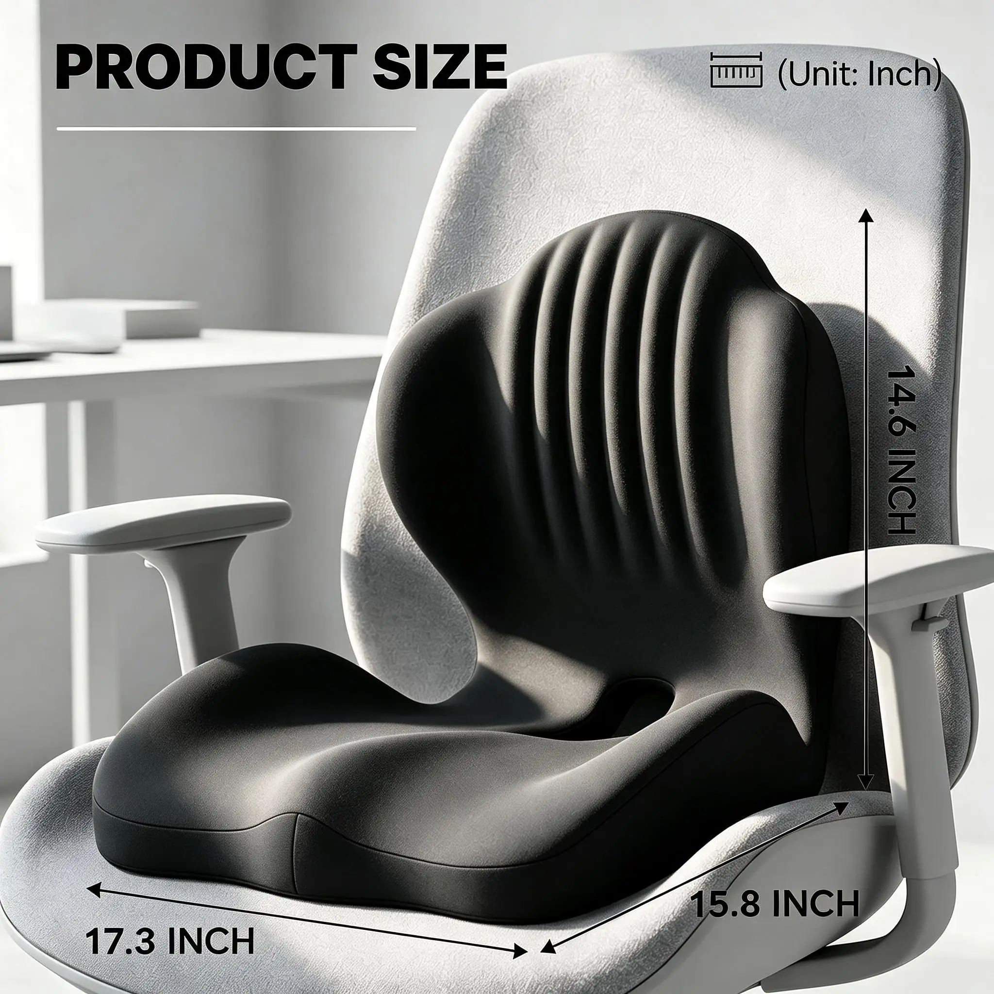 Ergonomic L-Shape Memory Foam Seat Cushion with Lumbar Back Support Orthopedic Coccyx Pillow Breathable Tailbone Pain Relief Chair Pad for Office Desk Car Wheelchair Hip