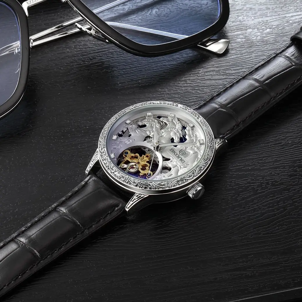 Skone oito cavalos moda masculina relógios mecânicos negócios relógio de pulso automático aço inoxidável luminoso designer novo