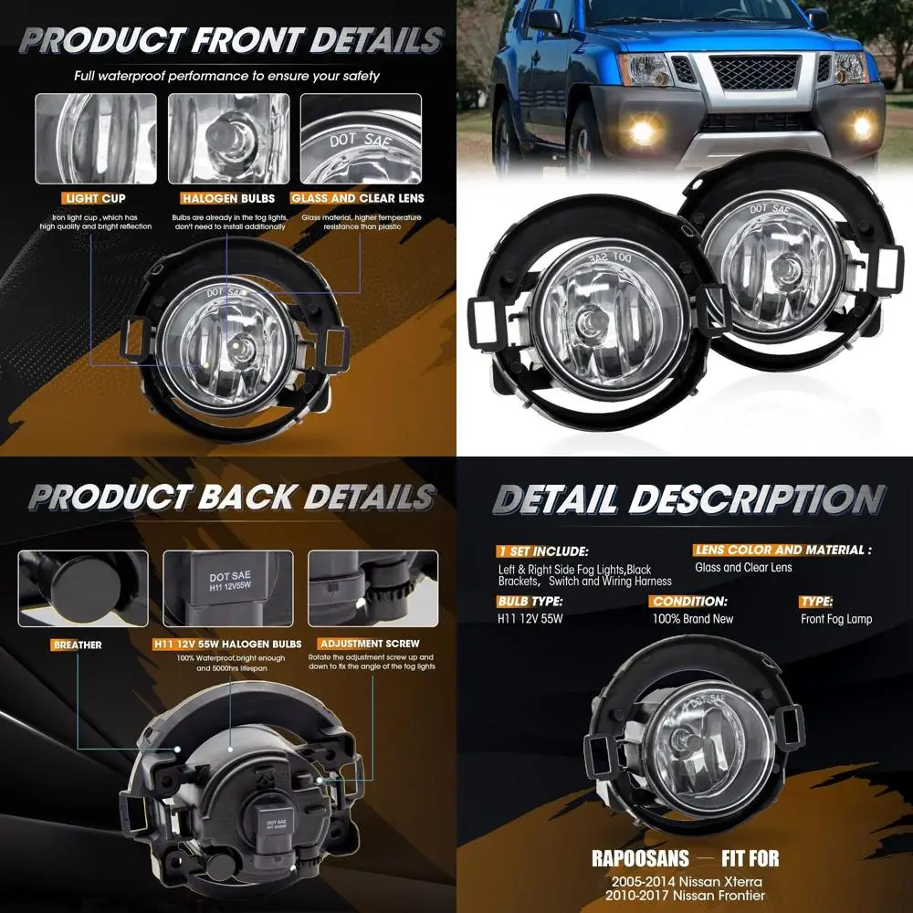 

2005-2015 Nissan Xterra & 2010-2017 Frontier Fog Light Kit with H11 Halogen Bulbs, Switch, and Wiring