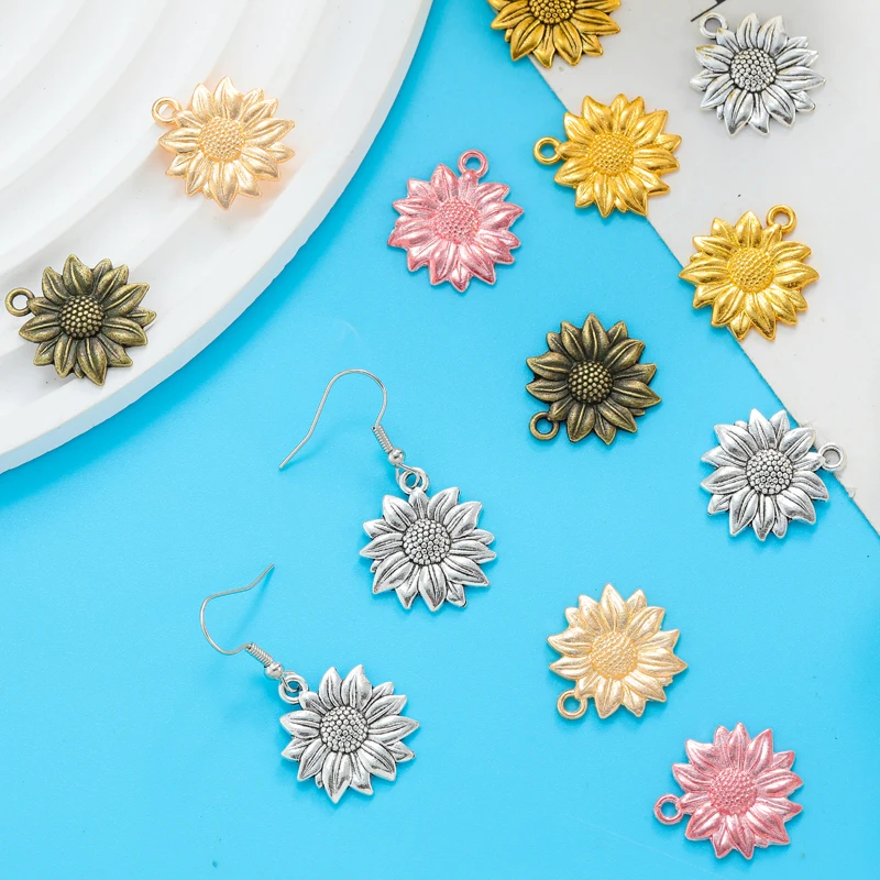 10pcs 7 Color Sunflower Charm for Bracelet Necklace earring Pendant  DIY Handmade Jewelry Accessories 21*20mm Q1164