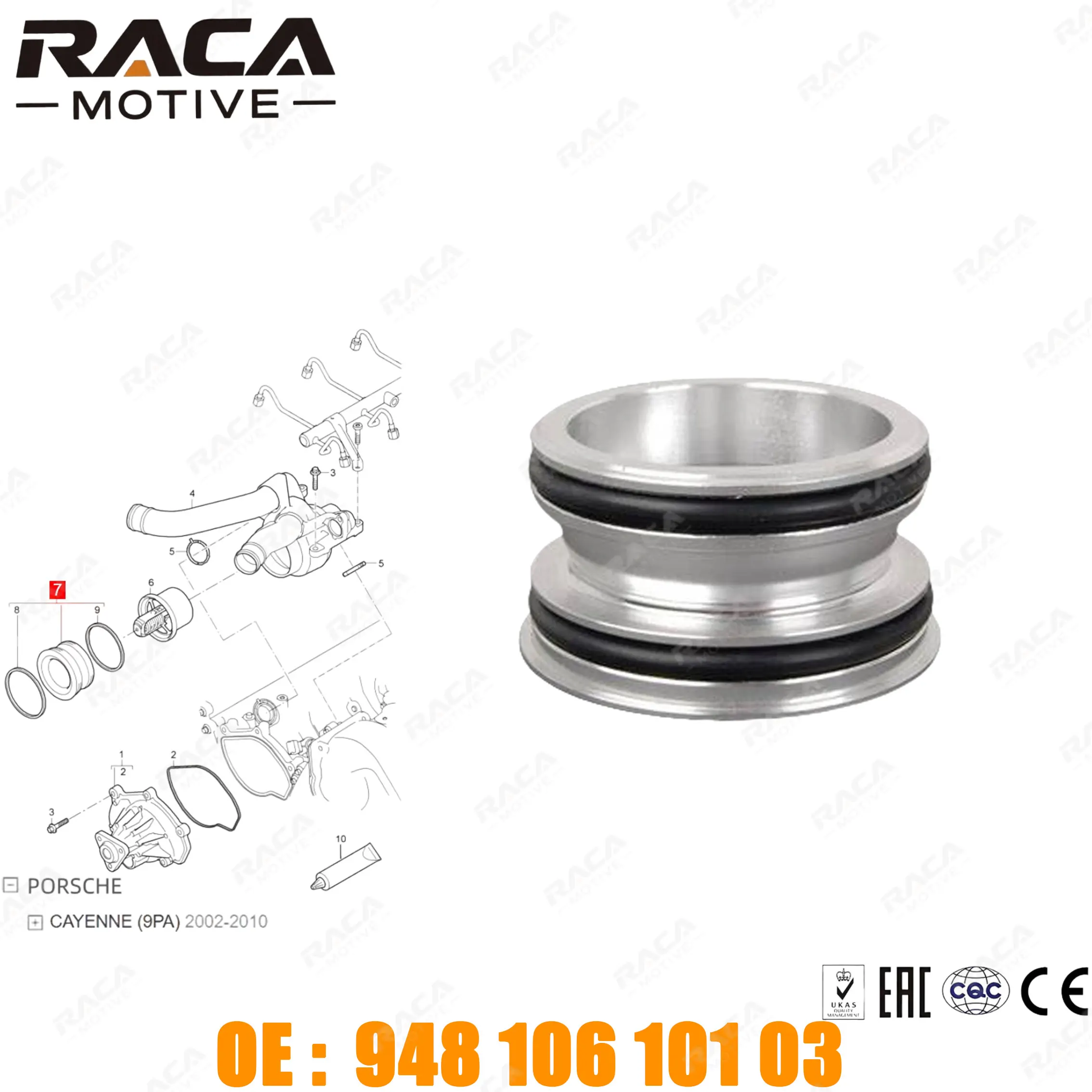 High-Quality Automotive Engine Coolant Thermostat Connector (Coolant Pipe Flange) Suitable for Porsche Cayenne (9Pa) 2002-2010 3.6L 4.8L Turbo S 4.8 Gts 4.8 94810610103