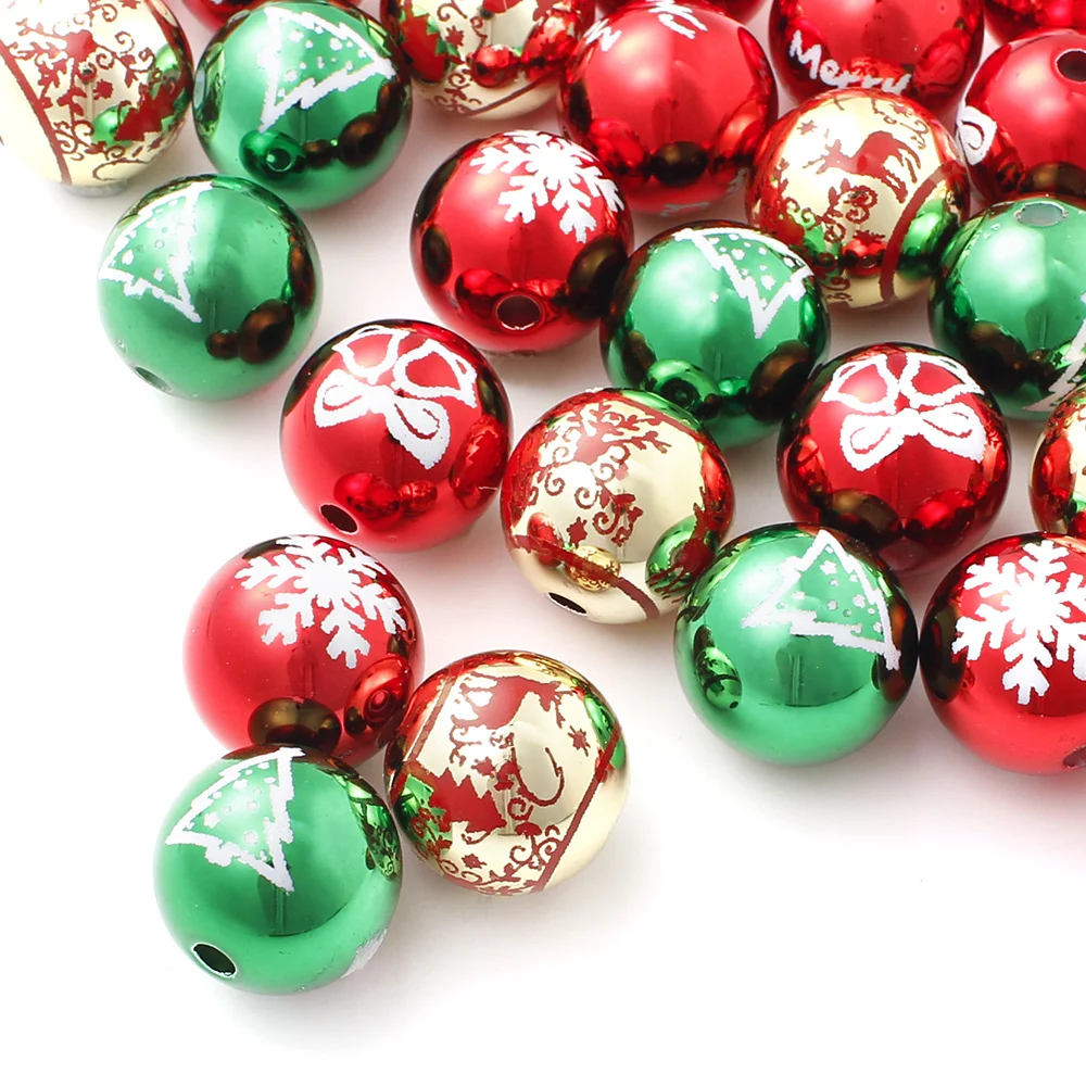 10/20 Stück 16mm Acrylperlen mit Weihnachtsmotiven, runde Spiegelperlen mit Elch- und Schneeflocken-Motiven für die Herstellung von Feiertagsschmuck. – Detail 6