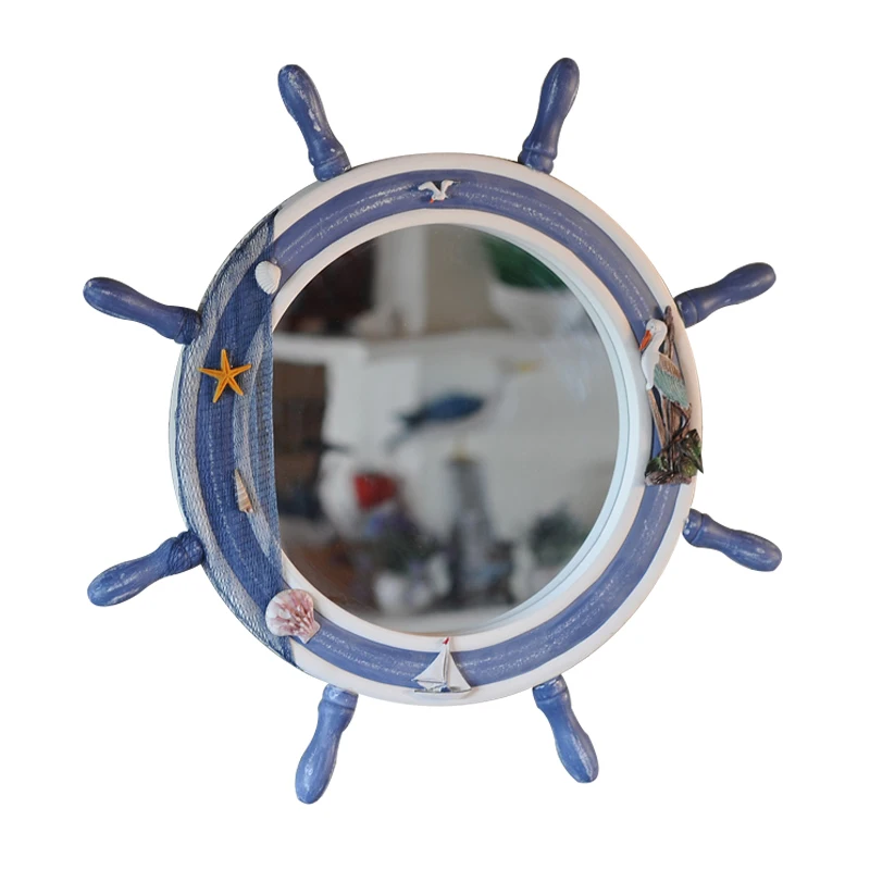 

Mediterranean style wooden rudder decoration mirror picture frame decoration wall decoration model house bar bathroom mirror