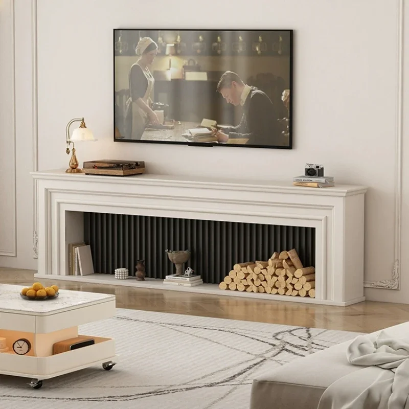 retro fireplace, TV cabinet 60 cm high cabinet, living room French fireplace, decorative cabinet ultra-thin cream wind floor