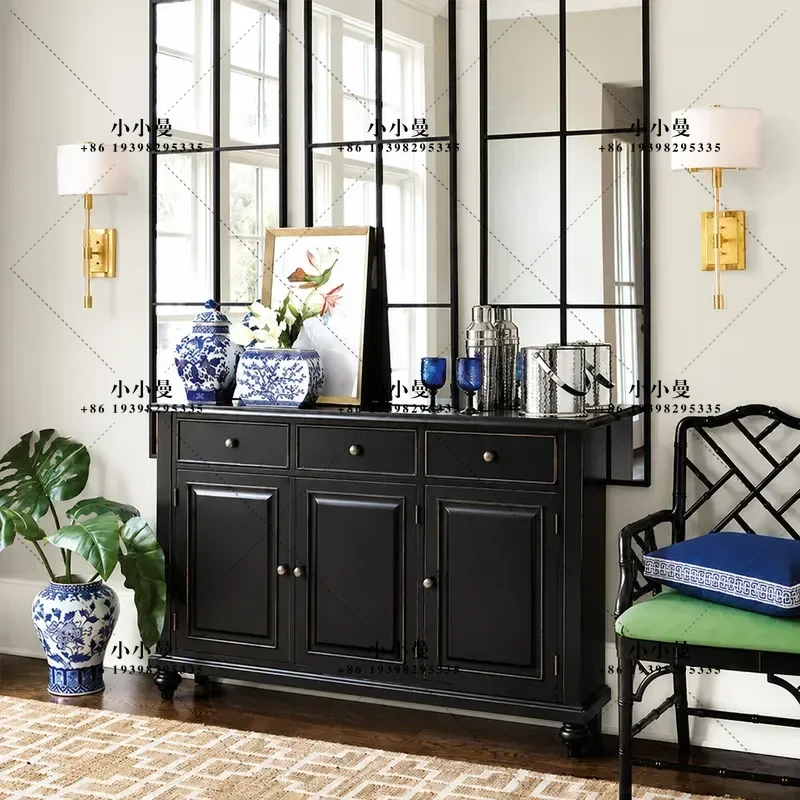 American Light Luxury Solid Wood Dining Side Cabinet Black Storage Locker Rural Retro Entrance Table Customizable Furniture
