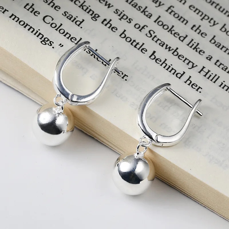 ENSHIR Silver Color Round Ball Pendant Hoop Earrings for Women Men Simple Temperament Fashion Jewelry Gifts Wholesale