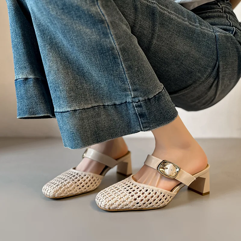 

Summer Hollowed-out Women's Sandals Pointed Mesh Breathabl Women's Pumps and Heels Fashion Banquet Woman's Shoes Sandalias Mujer