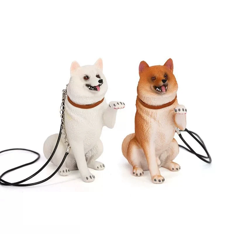 Realistic Cute Shiba Inu Dog Model with Leash, Playful Puppy Figurine Home Desktop Decoration Ornament