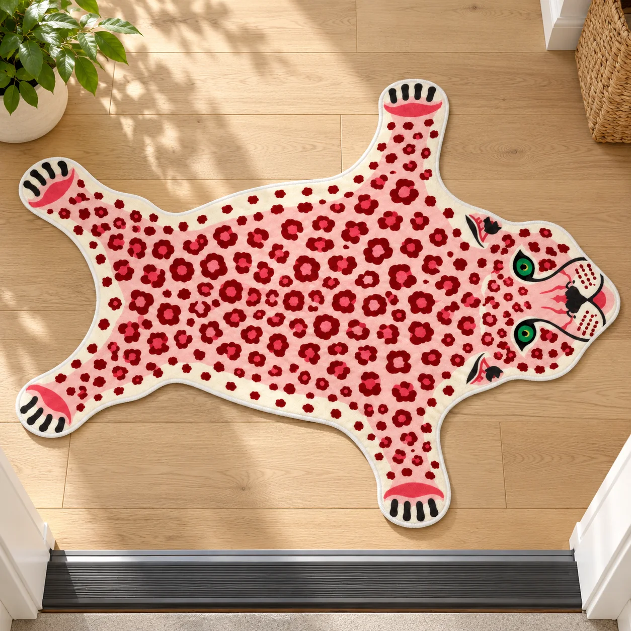 Wild Leopard Pattern Rug with Claw Design Color Contrast Anti-Slip Short Fiber Decorative Floor Carpet for Bedroom Living Room