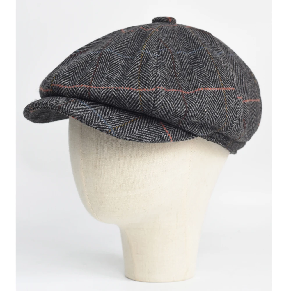 Autumn Winter Thick Warm Wool Herringbone Newsboy Cap Men Cabbie Beret Hats Octagonal Hat Detective Hats Retro Driver Flat Caps