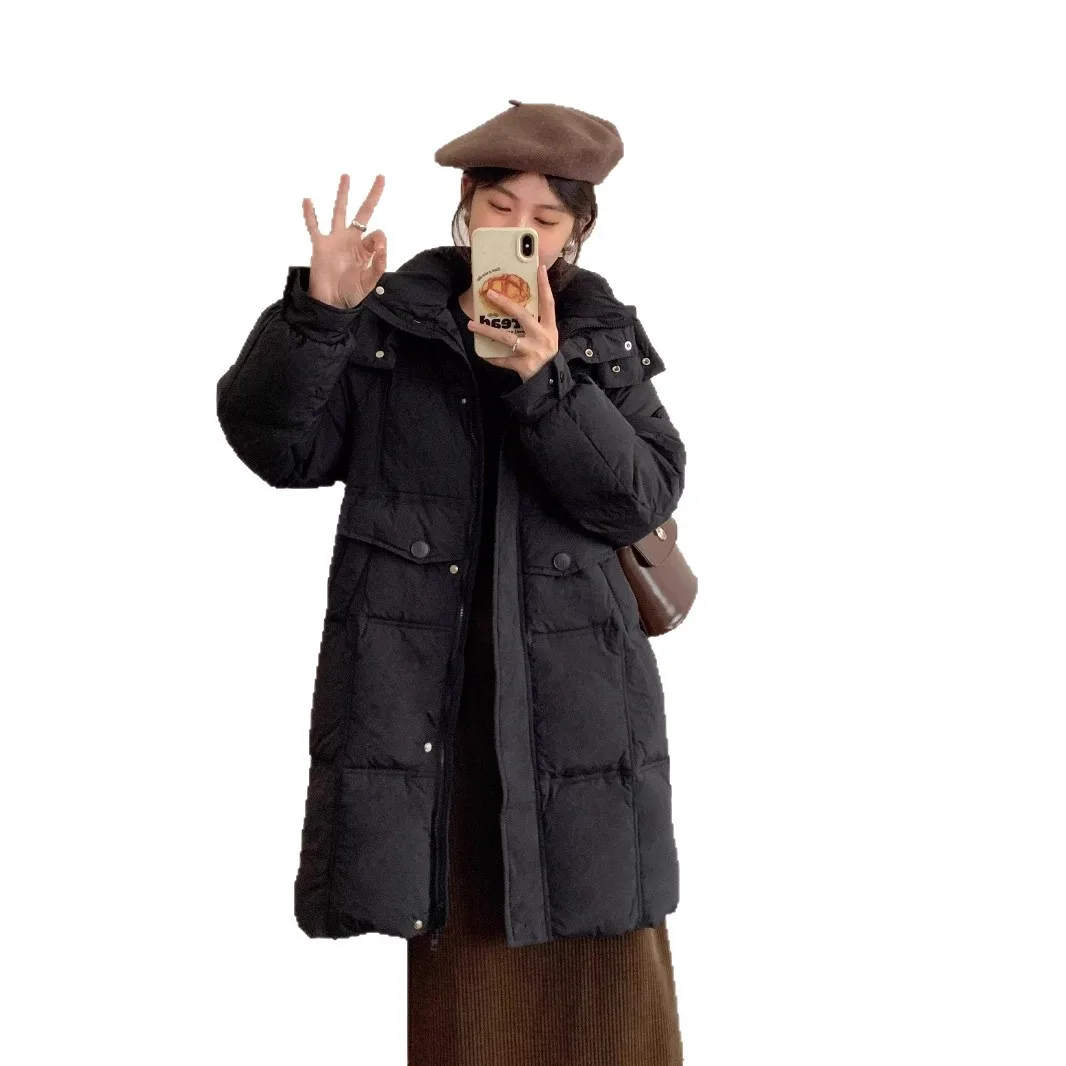 レディース服 2025年冬新作 韓国版 ロング丈 フード付き ダウンジャケット レディース ゆったり 厚手 ダックダウンジャケット