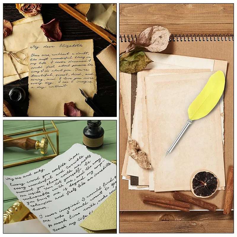 잉크 빈티지 퀼펜 깃털 볼펜, 캘리그라피 글쓰기용 세련된 도금 딥 펜, 21cm, 8 인치, 2 개