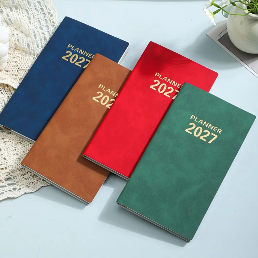 Portable A6 2027 Schedule Book Planner Reminder Textured PU Daily Planner Book To Do List Calendar Book Office Supplies
