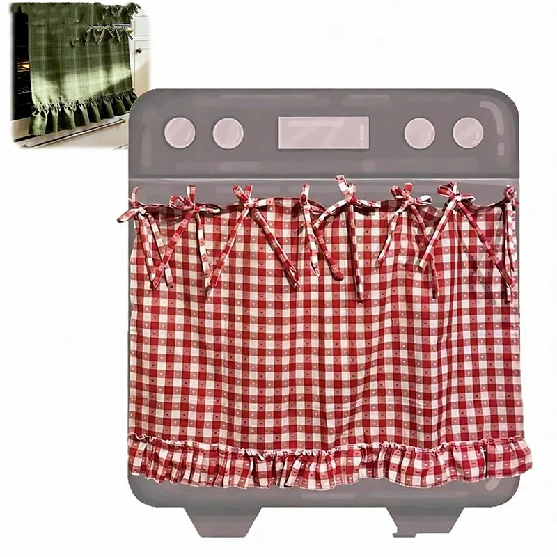 Oven Skirt Pastoral Style Handmade Farmhouse Oven Cover with Ruffle Trim Under Stove Oven Hideaway Curtain Kitchen Decor