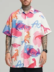 Sycpman übergroße Männer Kurzarm hemden gedruckt Frauen Sommer Hawaii Dinosaurier Strand Hawaii Hemd