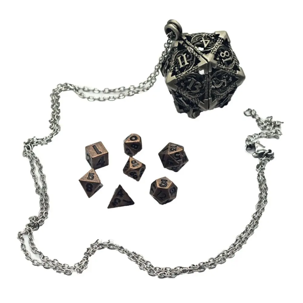 1 Set 20-sided Hollow Metal Dice Necklace DND TRPG Hollow Metal Dice Torque Mini Exquisite Polyhedral Dice Necklace