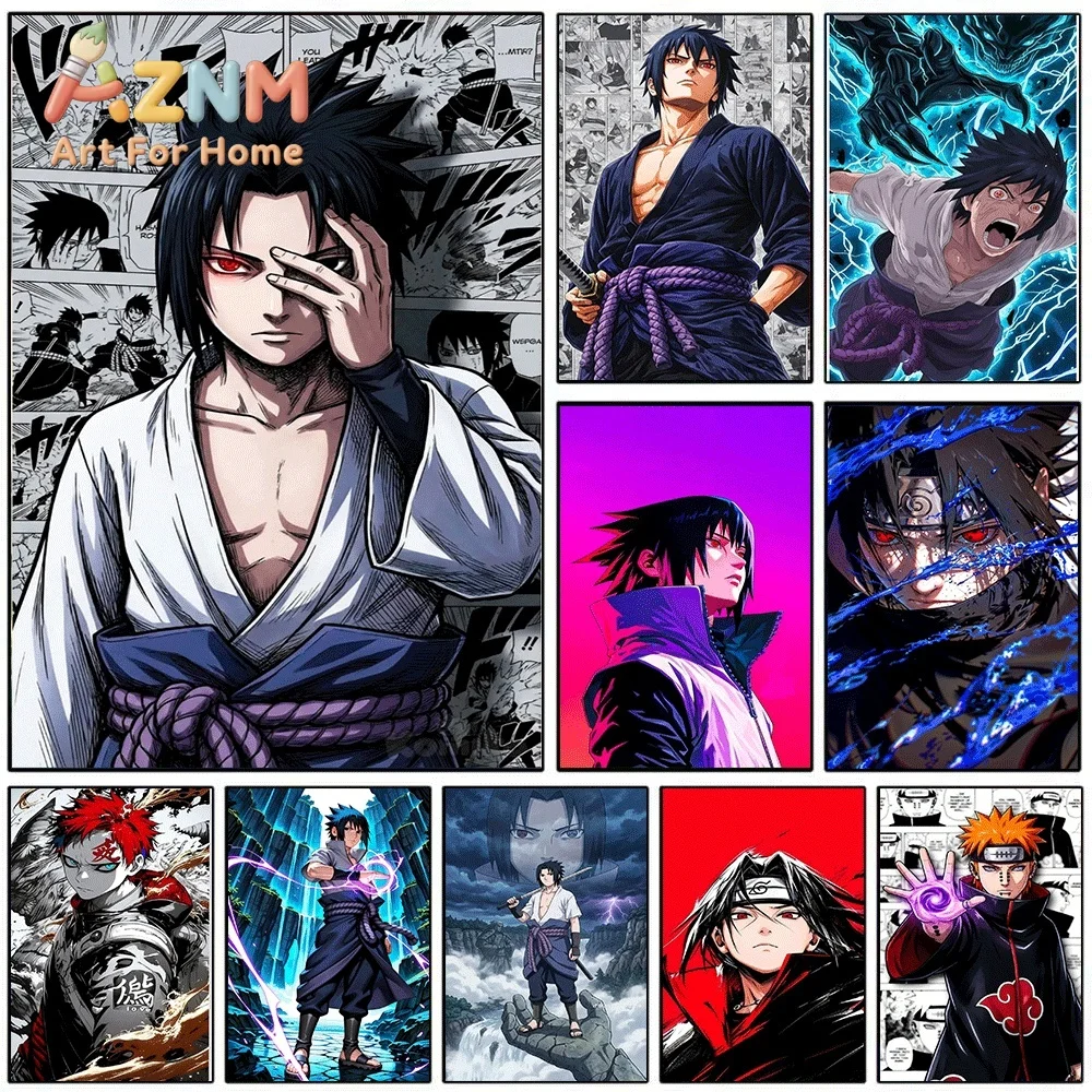Uchiha Sasuke Naruto Anime Canvas Wall Art Print, Manga Background Style Character Poster, Unframed Canvas Painting for Bedroo
