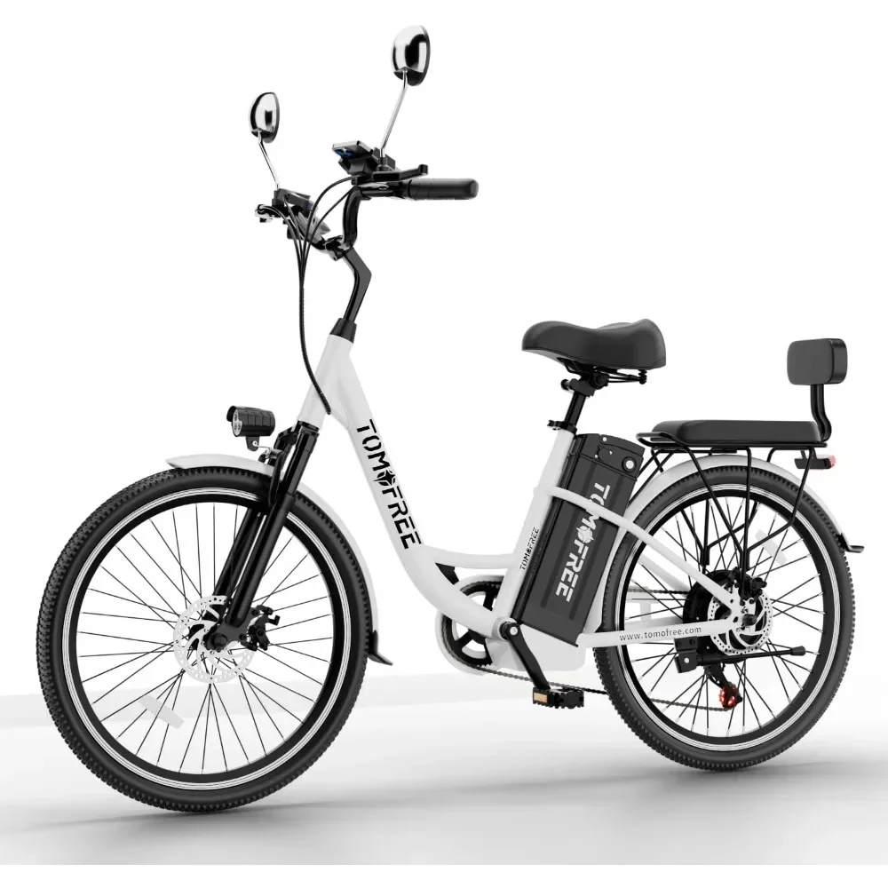 Step Through Ebike for Adults, 7 Gears, 50 Miles, 24in Beach Cruiser Ebike, Cityscape Electric Bike, 22MPH Back Seat