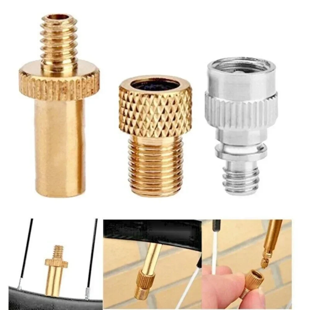 Juego de 3 adaptadores de válvula para bicicleta, adaptador de boquilla de válvula de latón SV Sclaverand Dunlop DV AV, juego de válvulas para coche