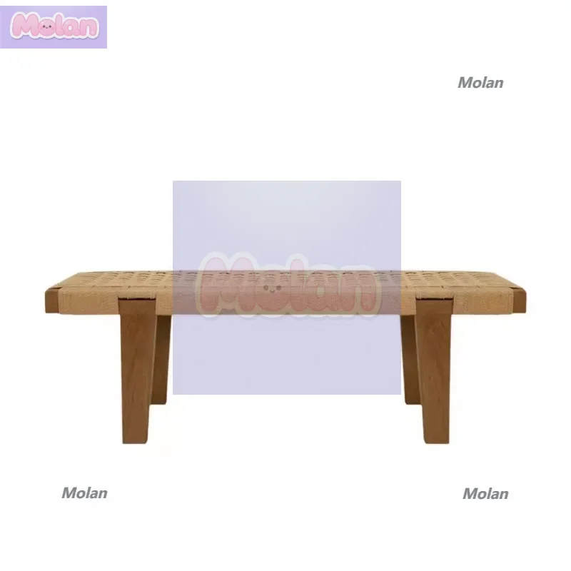 

Bench Solid wood rattan woven leather wabi-**** coffee stool Nordic Japanese shoe changing stool